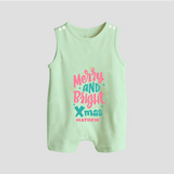 "Merry And Bright Xmas" - Christmas Themed Button Romper With Customized name - MINT GREEN - 0 - 5 Months Old (Chest 18")