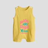 "Merry And Bright Xmas" - Christmas Themed Button Romper With Customized name - PASTEL YELLOW - 0 - 5 Months Old (Chest 18")