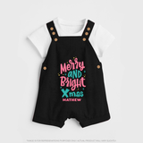 "Merry And Bright Xmas" - Christmas Themed Kids Dungaree Set With Customized name - BLACK - 0 - 5 Months Old (Chest 18")