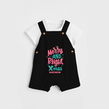 "Merry And Bright Xmas" - Christmas Themed Kids Dungaree Set With Customized name - BLACK - 0 - 5 Months Old (Chest 18")