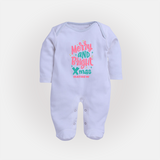 "Merry And Bright Xmas" - Christmas Themed Baby Sleep Suit With Customized name - BABY BLUE - New Born (Chest 7.5")