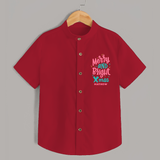 "Merry And Bright Xmas" - Christmas Themed Kids Shirt With Customized name - RED - 0 - 6 Months Old (Chest 23")