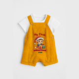 Customized My First Christmas Imprinted Dungaree Set With Name For Babies - CHROME YELLOW - 0 - 5 Months Old (Chest 18")