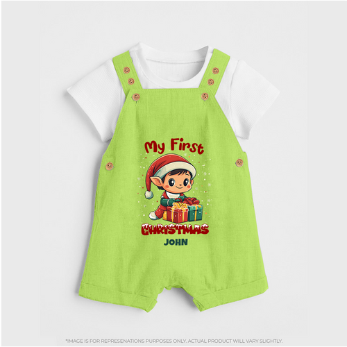 Customized My First Christmas Imprinted Dungaree Set With Name For Babies