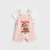 Customized My First Christmas Imprinted Dungaree Set With Name For Babies - PEACH - 0 - 5 Months Old (Chest 18")