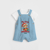 Customized My First Christmas Imprinted Dungaree Set With Name For Babies - SKY BLUE - 0 - 5 Months Old (Chest 18")