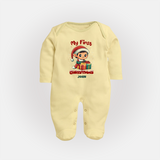 Customized My First Christmas Imprinted Sleep Suit With Name For Babies - PASTEL YELLOW - New Born (Chest 7.5")