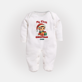 Customized My First Christmas Imprinted Sleep Suit With Name For Babies - WHITE - New Born (Chest 7.5")