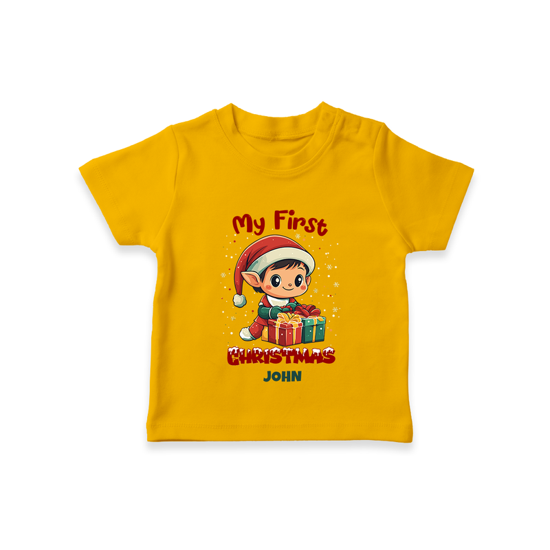 Customized My First Christmas Imprinted T-Shirt With Name For Babies - CHROME YELLOW - 0-5 Months Old (Chest 17")