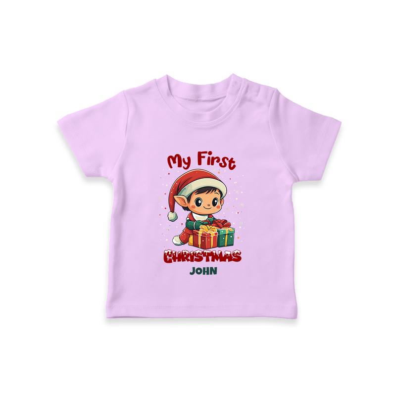 Customized My First Christmas Imprinted T-Shirt With Name For Babies - LILAC - 0-5 Months Old (Chest 17")