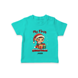 Customized My First Christmas Imprinted T-Shirt With Name For Babies - TEAL - 0-5 Months Old (Chest 17")