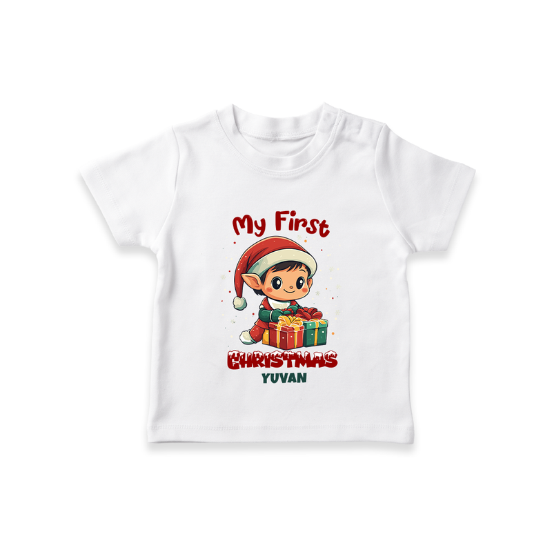 My First Christmas – Elf with Gifts – Personalized   T-Shirt - WHITE - 0-5 Months Old (Chest 17")