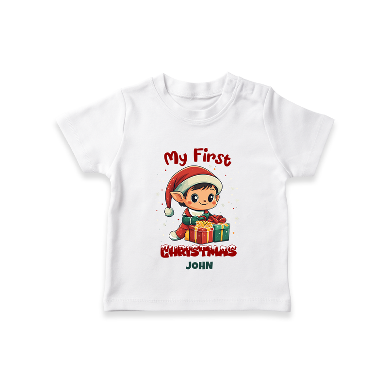 Customized My First Christmas Imprinted T-Shirt With Name For Babies - WHITE - 0-5 Months Old (Chest 17")