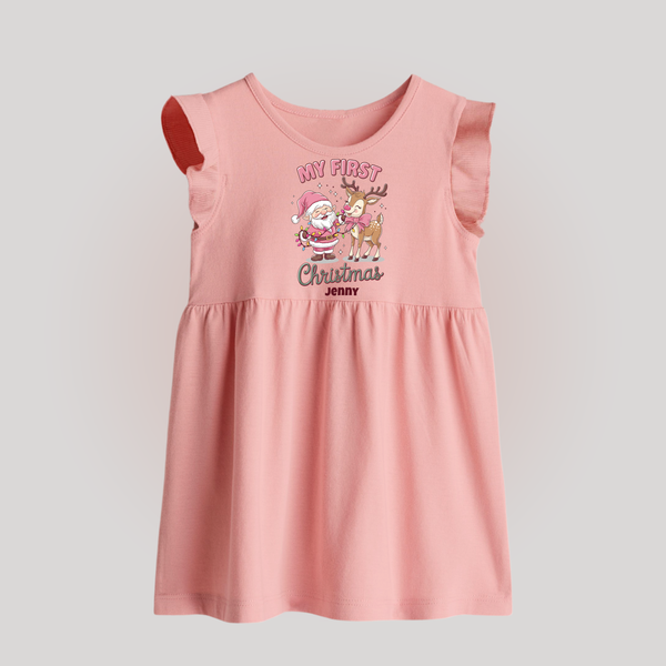 My 1st Christmas - Cute Imprinted Baby Frock With Name For Babies - BABY PINK - 0 - 3 Months Old (Chest 17")