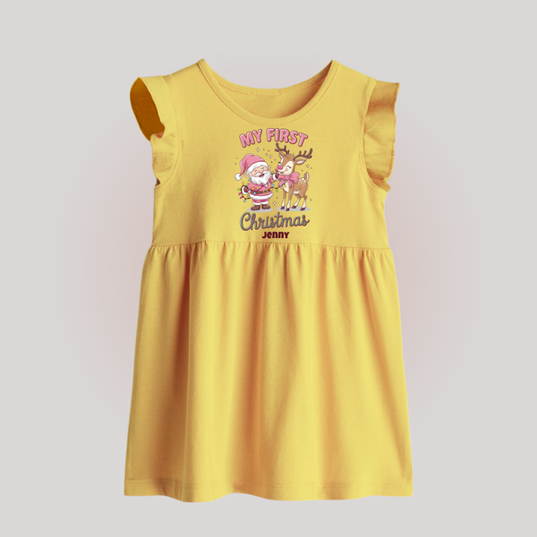 My 1st Christmas - Cute Imprinted Baby Frock With Name For Babies - YELLOW - 0 - 3 Months Old (Chest 17")