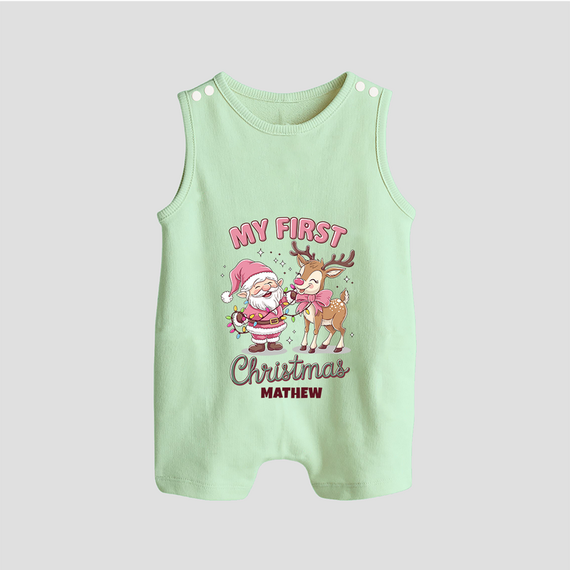 My 1st Christmas - Cute Imprinted Romper Suit With Name For Babies - MINT GREEN - 0 - 5 Months Old (Chest 18")