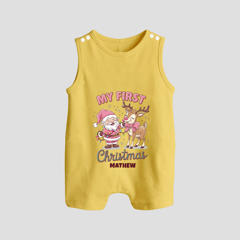 My 1st Christmas - Cute Imprinted Romper Suit With Name For Babies - PASTEL YELLOW - 0 - 5 Months Old (Chest 18")