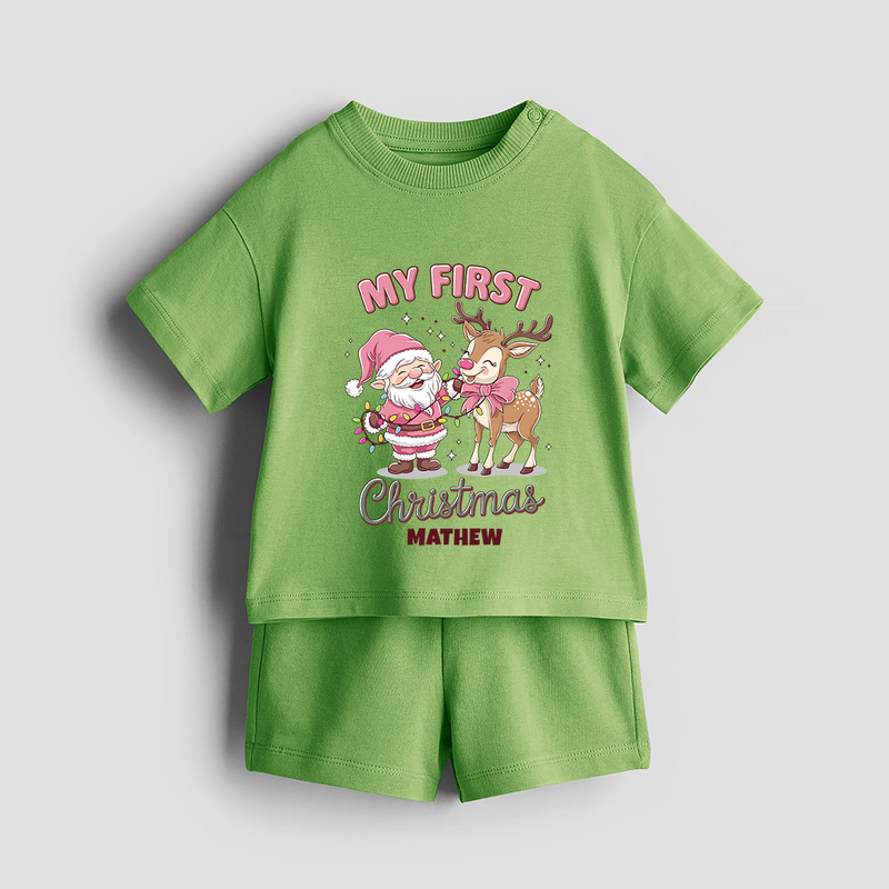 My 1st Christmas - Cute Imprinted Co-ord Set With Name For Kids - KIWI GREEN - 0-5 months old  (Chest 18")