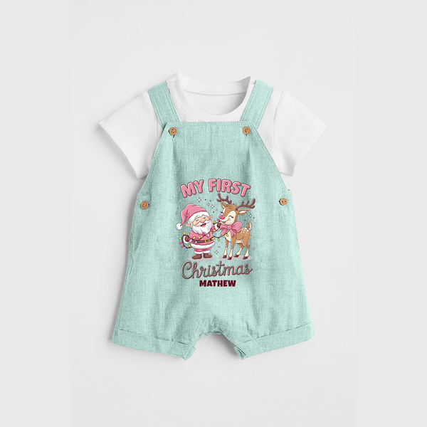 My 1st Christmas - Cute Imprinted Dungaree Set With Name For Babies - ARCTIC BLUE - 0 - 5 Months Old (Chest 18")