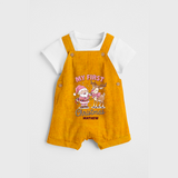 My 1st Christmas - Cute Imprinted Dungaree Set With Name For Babies - CHROME YELLOW - 0 - 5 Months Old (Chest 18")