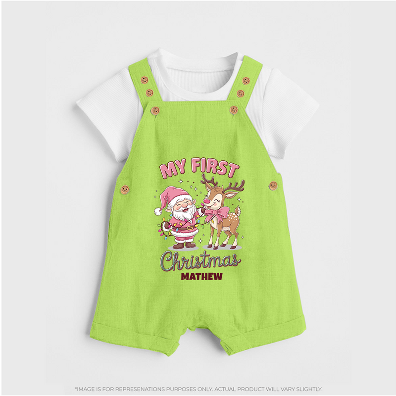 My 1st Christmas - Cute Imprinted Dungaree Set With Name For Babies - GREEN - 0 - 5 Months Old (Chest 18")