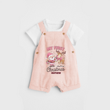 My 1st Christmas - Cute Imprinted Dungaree Set With Name For Babies - PEACH - 0 - 5 Months Old (Chest 18")