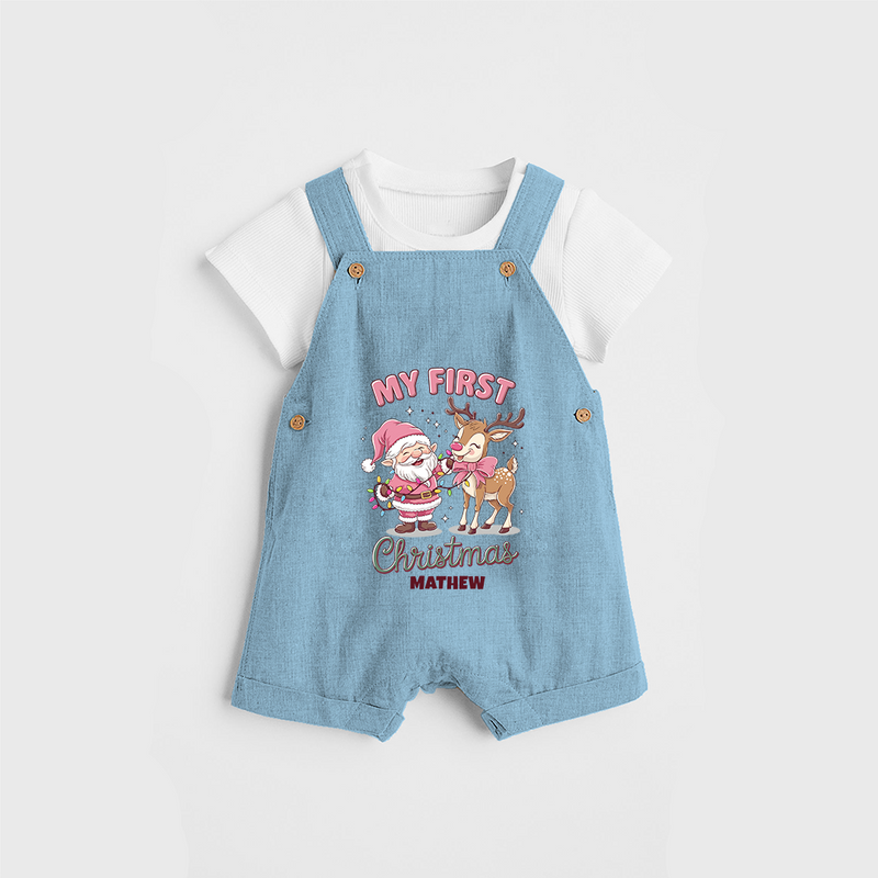 My 1st Christmas - Cute Imprinted Dungaree Set With Name For Babies - SKY BLUE - 0 - 5 Months Old (Chest 18")