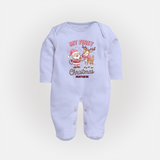 My 1st Christmas - Cute Imprinted Sleep Suit With Name For Babies - BABY BLUE - New Born (Chest 7.5")