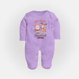 My 1st Christmas - Cute Imprinted Sleep Suit With Name For Babies - LILAC - New Born (Chest 7.5")