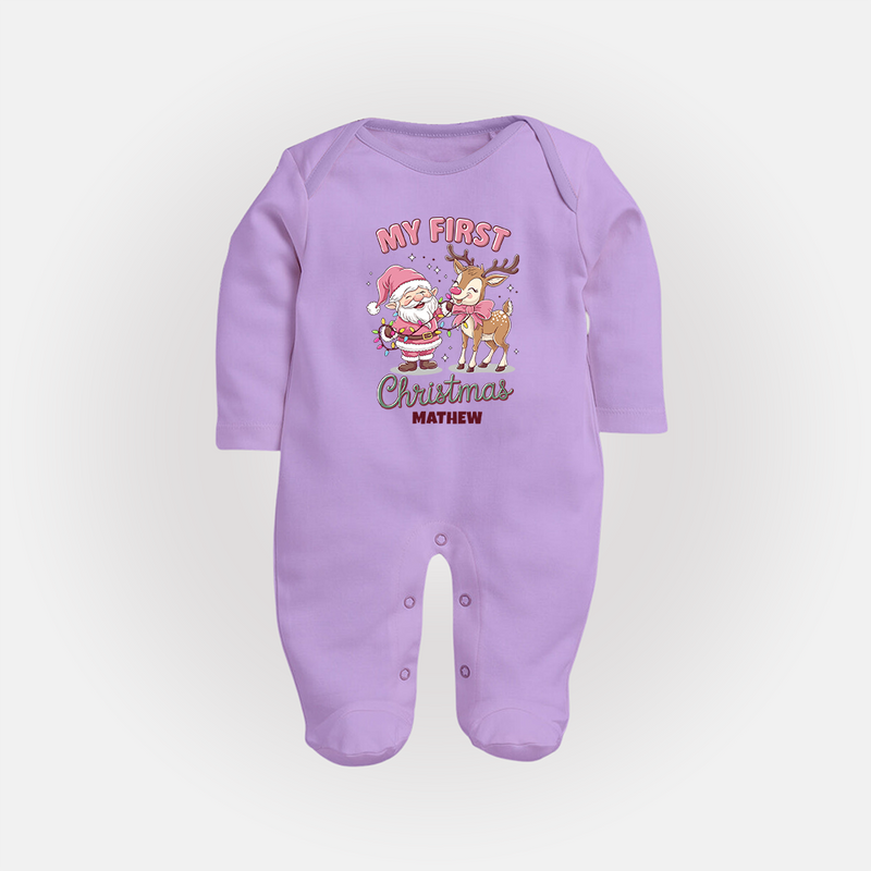 My 1st Christmas - Cute Imprinted Sleep Suit With Name For Babies - LILAC - New Born (Chest 7.5")