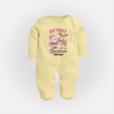 My 1st Christmas - Cute Imprinted Sleep Suit With Name For Babies - PASTEL YELLOW - New Born (Chest 7.5")