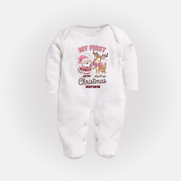 My 1st Christmas - Cute Imprinted Sleep Suit With Name For Babies - WHITE - New Born (Chest 7.5")