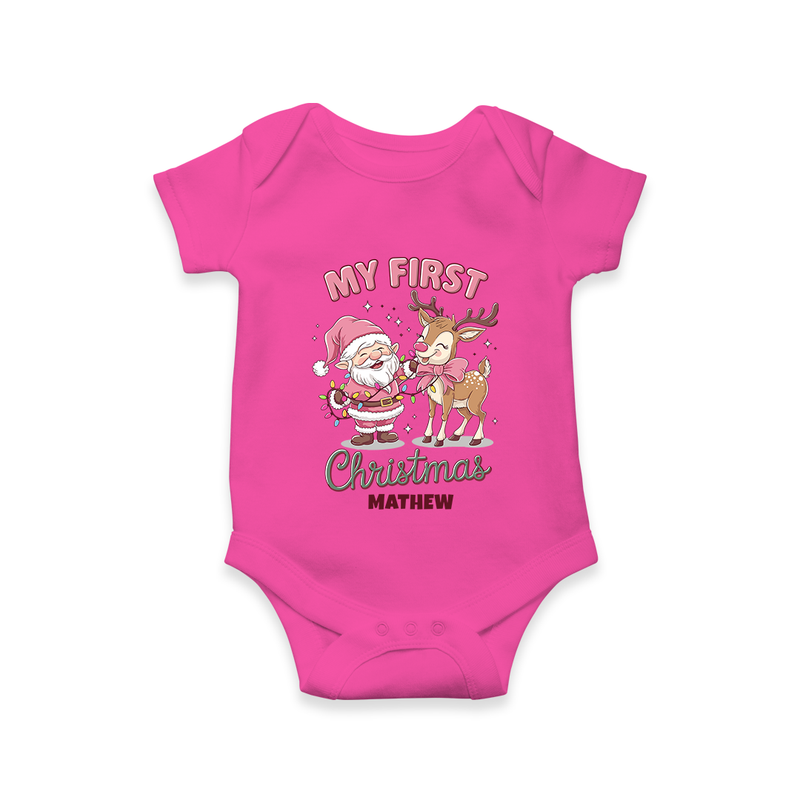 My 1st Christmas - Cute Imprinted Romper With Name For Babies - HOT PINK - 0 - 3 Months Old (Chest 16")