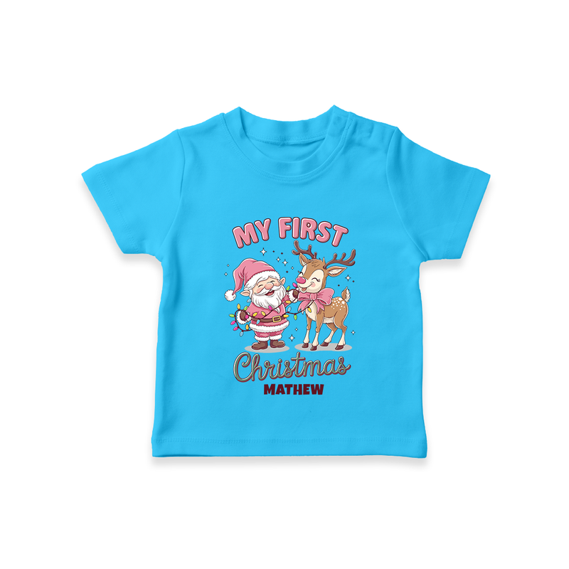 My 1st Christmas - Cute Imprinted T-Shirt With Name For Babies - SKY BLUE - 0-5 Months Old (Chest 17")