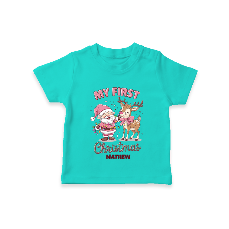 My 1st Christmas - Cute Imprinted T-Shirt With Name For Babies - TEAL - 0-5 Months Old (Chest 17")