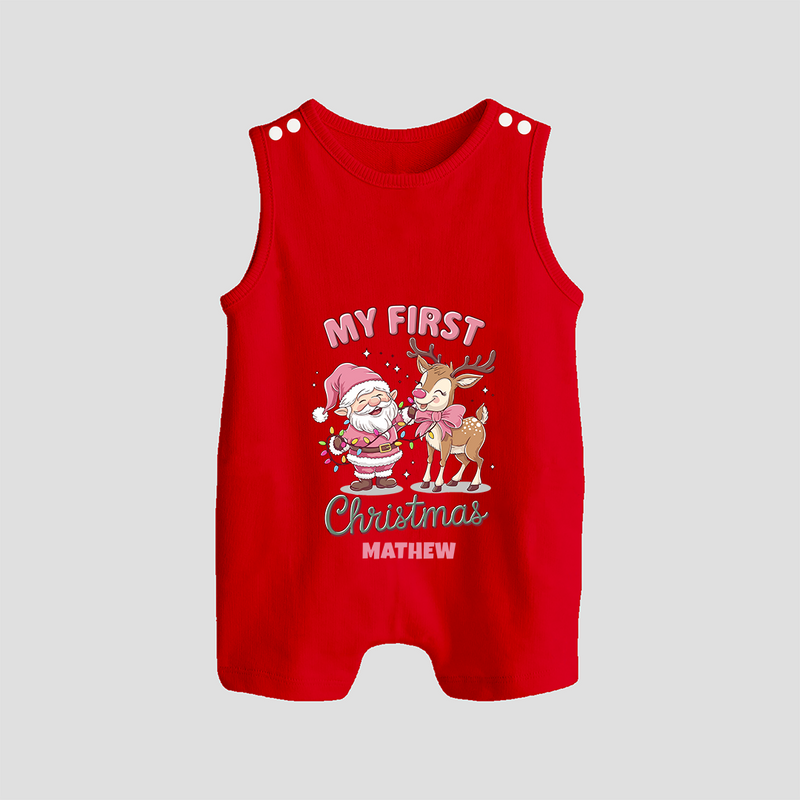 My 1st Christmas - Cute Imprinted Romper Suit With Name For Babies - RED - 0 - 5 Months Old (Chest 18")