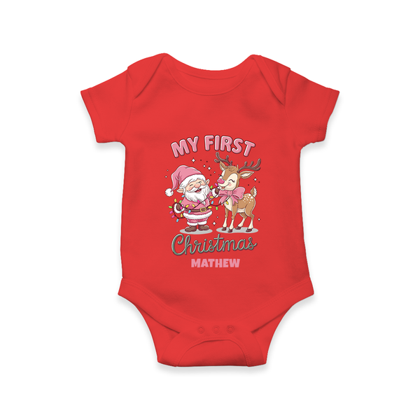 My 1st Christmas - Cute Imprinted Romper With Name For Babies - RED - 0 - 3 Months Old (Chest 16")