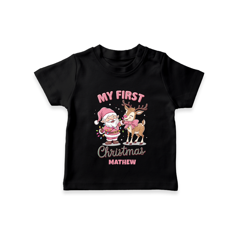 My 1st Christmas - Cute Imprinted T-Shirt With Name For Babies - BLACK - 0-5 Months Old (Chest 17")