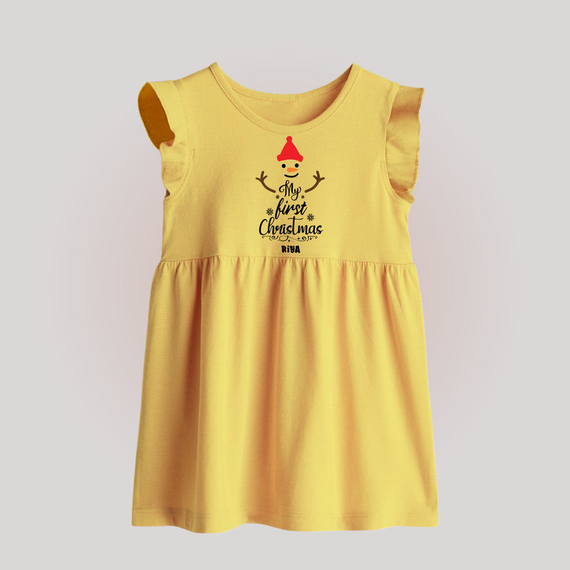 My 1st Christmas - Cute Imprinted Christmas Baby Frock With Name For Babies - YELLOW - 0 - 3 Months Old (Chest 17")