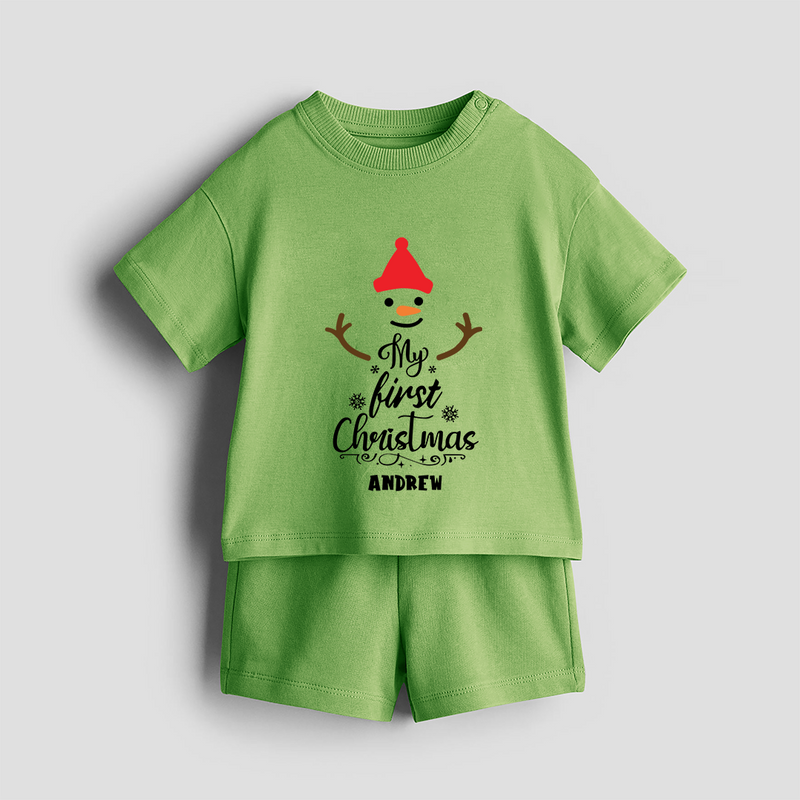 My 1st Christmas - Cute Imprinted Christmas Co-ord Set With Name For Kids - KIWI GREEN - 0-5 months old  (Chest 18")