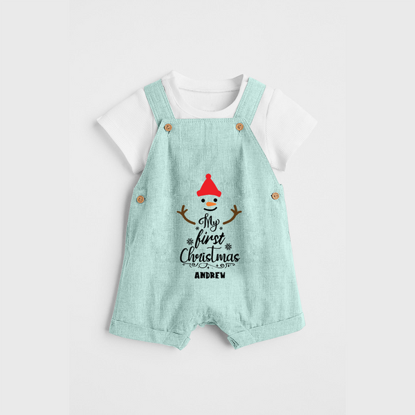 My 1st Christmas - Cute Imprinted Christmas Dungaree Set With Name For Babies - ARCTIC BLUE - 0 - 5 Months Old (Chest 18")