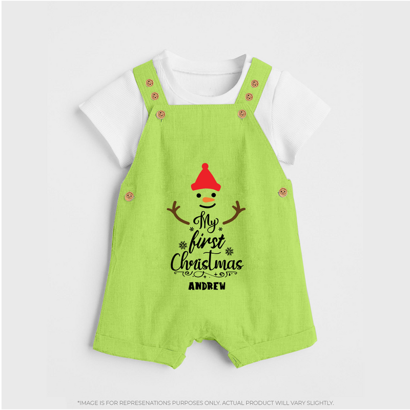 My 1st Christmas - Cute Imprinted Christmas Dungaree Set With Name For Babies - GREEN - 0 - 5 Months Old (Chest 18")