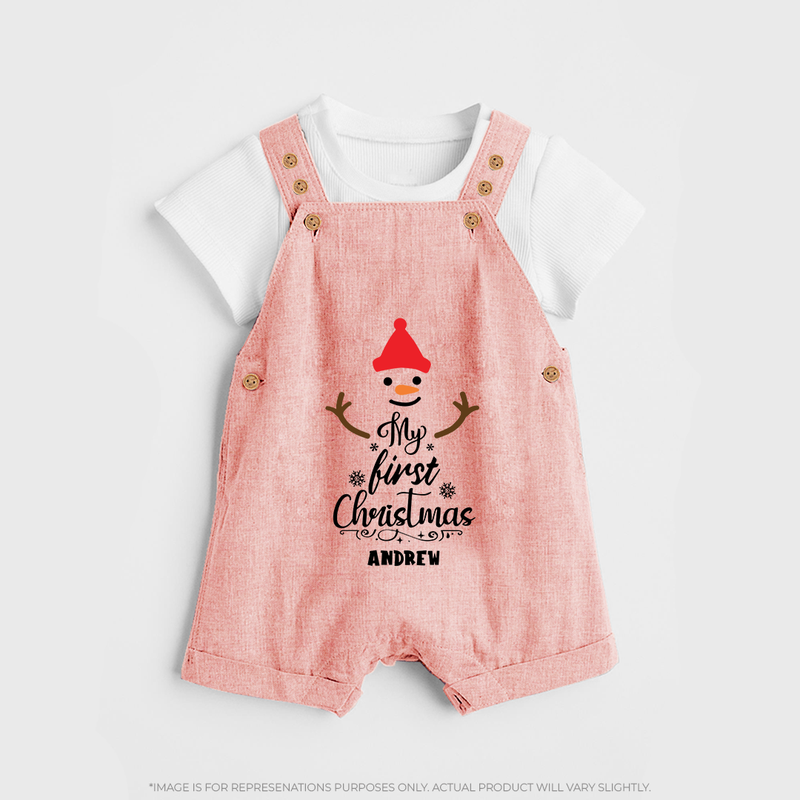 My 1st Christmas - Cute Imprinted Christmas Dungaree Set With Name For Babies - PEACH - 0 - 5 Months Old (Chest 18")