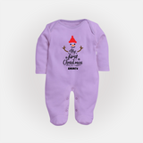 My 1st Christmas - Cute Imprinted Christmas Sleep Suit With Name For Babies - LILAC - New Born (Chest 7.5")