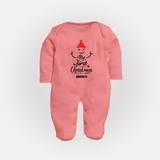 My 1st Christmas - Cute Imprinted Christmas Sleep Suit With Name For Babies - PEACH - New Born (Chest 7.5")