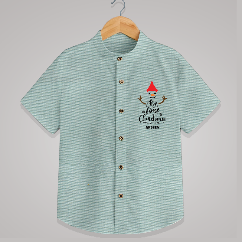 My 1st Christmas - Cute Imprinted Christmas Shirt With Name For Kids - ARCTIC BLUE - 0 - 6 Months Old (Chest 23")