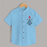 My 1st Christmas - Cute Imprinted Christmas Shirt With Name For Kids - SKY BLUE - 0 - 6 Months Old (Chest 23")