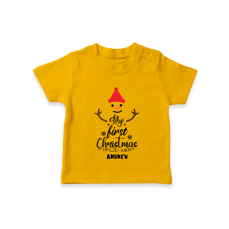 My 1st Christmas - Cute Imprinted Christmas T-Shirt With Name For Babies - CHROME YELLOW - 0-5 Months Old (Chest 17")