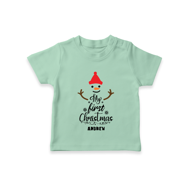 My 1st Christmas - Cute Imprinted Christmas T-Shirt With Name For Babies - MINT GREEN - 0-5 Months Old (Chest 17")