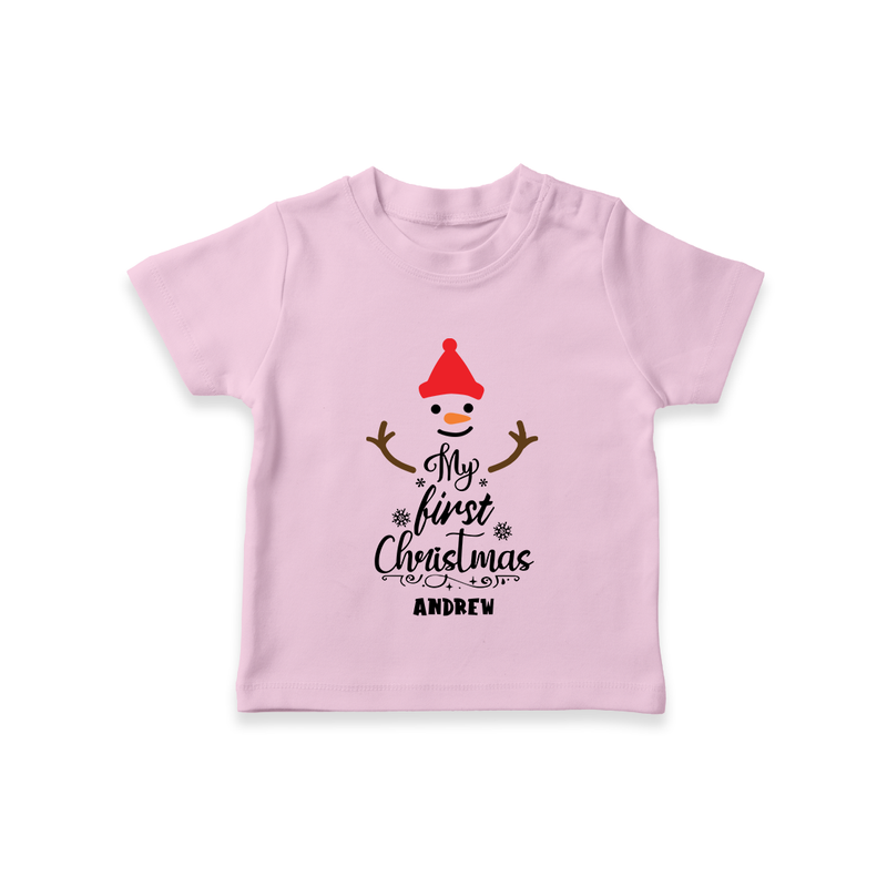 My 1st Christmas - Cute Imprinted Christmas T-Shirt With Name For Babies - PINK - 0-5 Months Old (Chest 17")